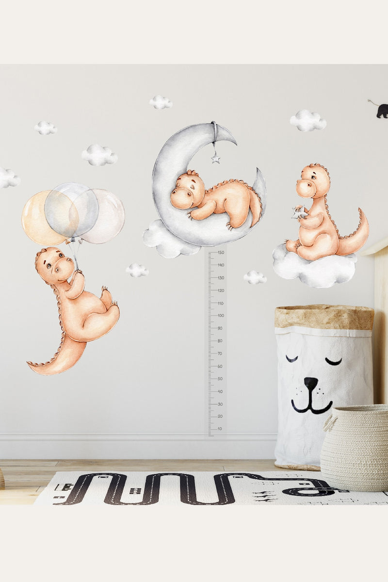 Boy Ölçerli Üçlü Dinozorlar Çocuk Odası Duvar Sticker Seti