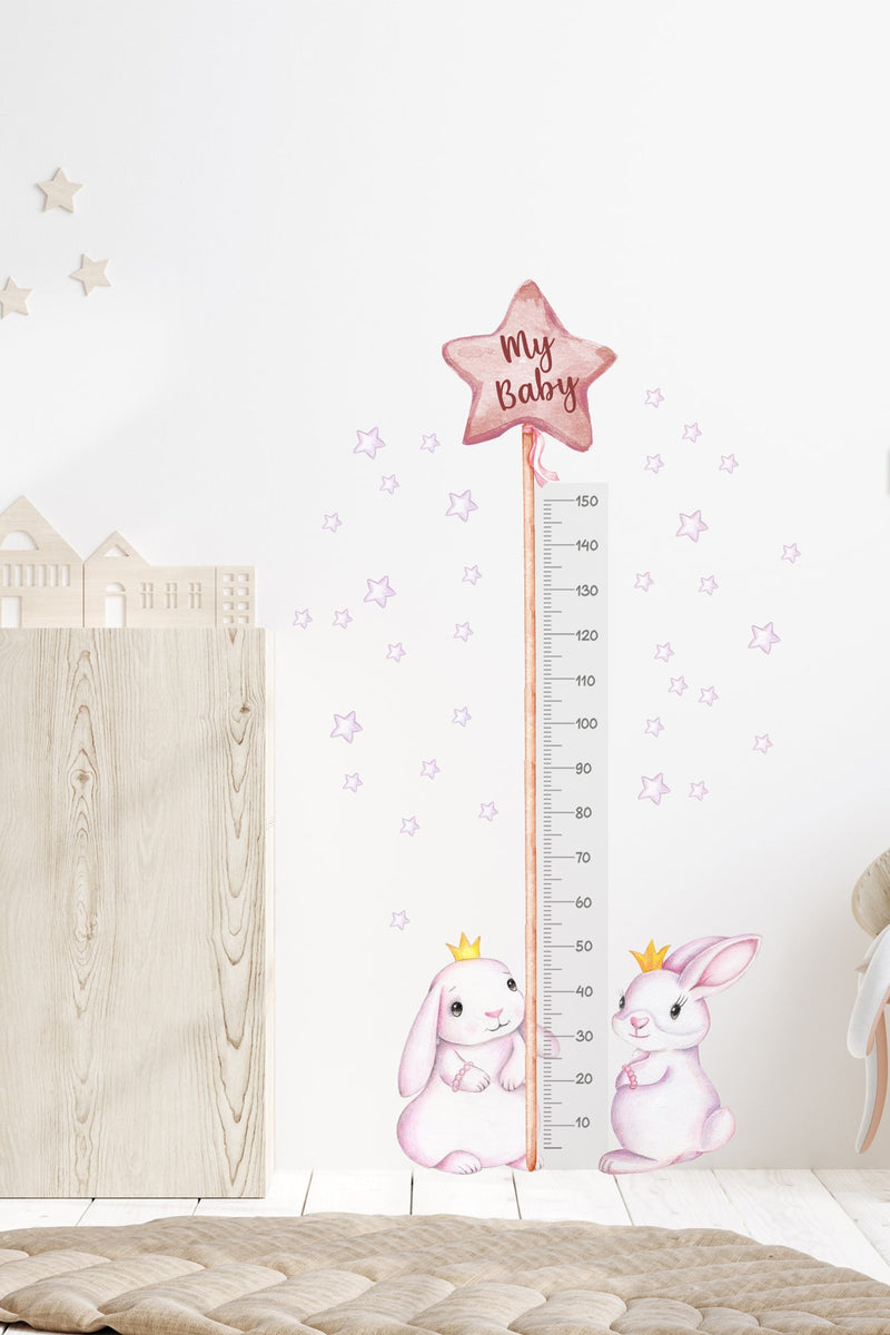 - Sm195- Pembe Balonlu Ikili Tavşanlar Boy Ölçer Duvar Sticker