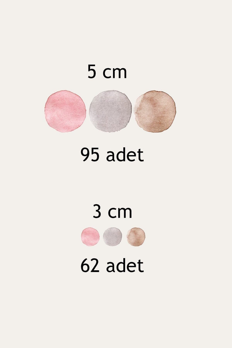 3 Ve 5 Cm Soft Tonlar Suluboya Puantiye Çocuk Odası Duvar Sticker Seti - Sim764