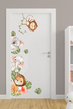 - Kapı Sticker - Suluboya Tropikal Safari Hayvanlar Çocuk Odası Kapı Sticker Seti