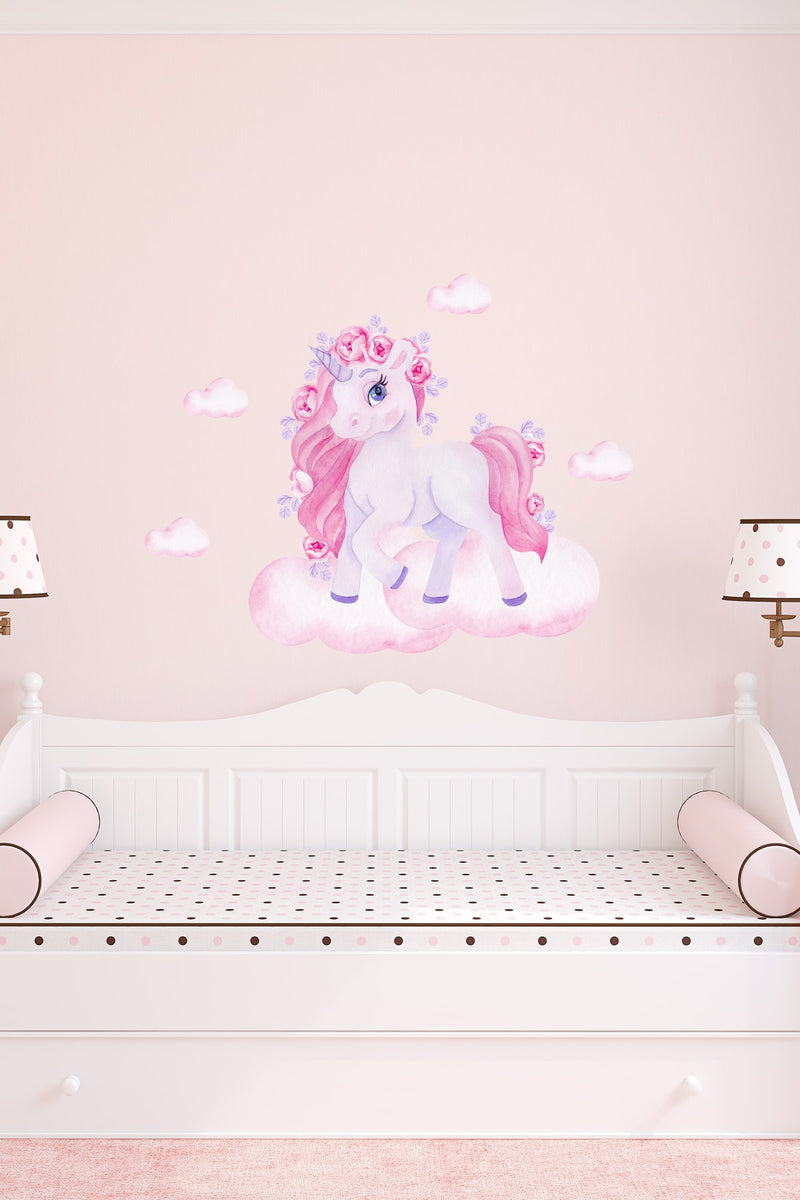 Sevimli Pembe Unicorn Duvar Sticker Seti