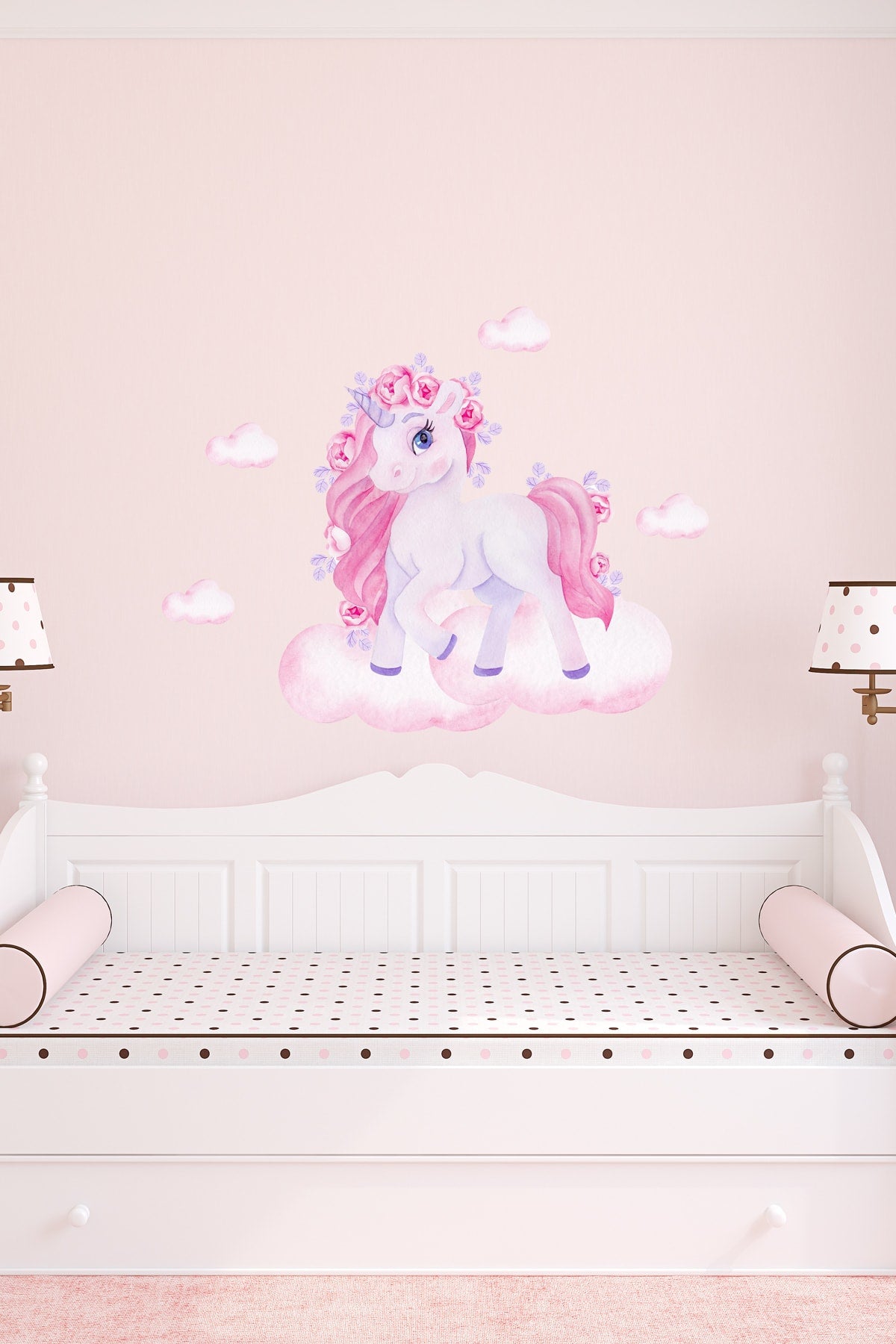 Sevimli Pembe Unicorn Duvar Sticker Seti