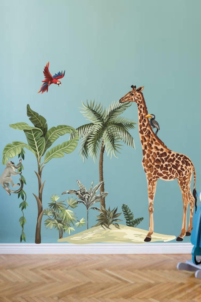 Safari Tropikal Hayvanlar Ve Ağaçlar Çocuk Bebek Odası Duvar Sticker