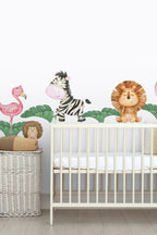 Neşeli Orman Hayvanları Flamingo Kirpi Aslan Zebra Fil Zürafa Çocuk Odası Duvar Sticker