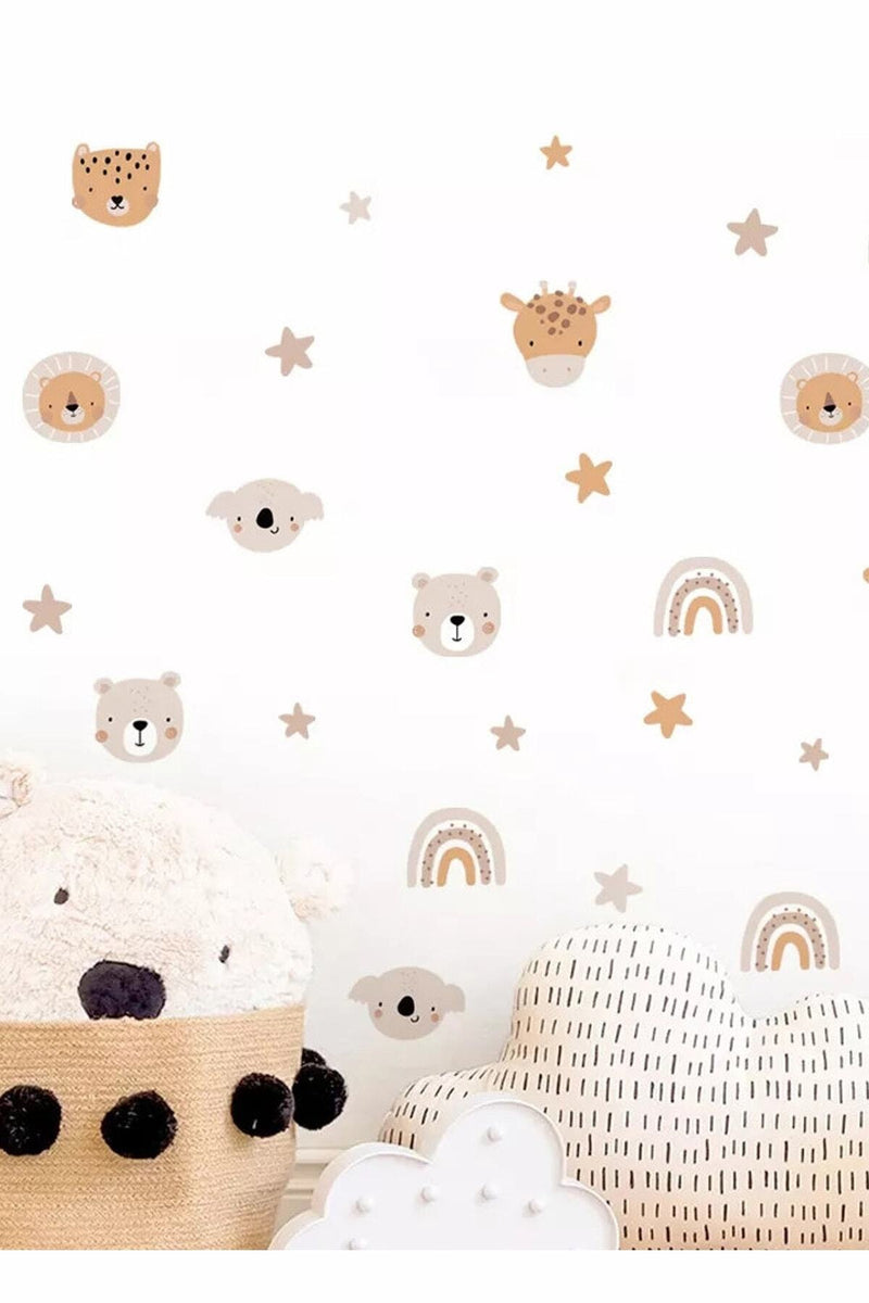 Bebek Odası Boho Mini Hayvanlar ve Gökkuşağı Dekoratif Duvar Sticker Seti