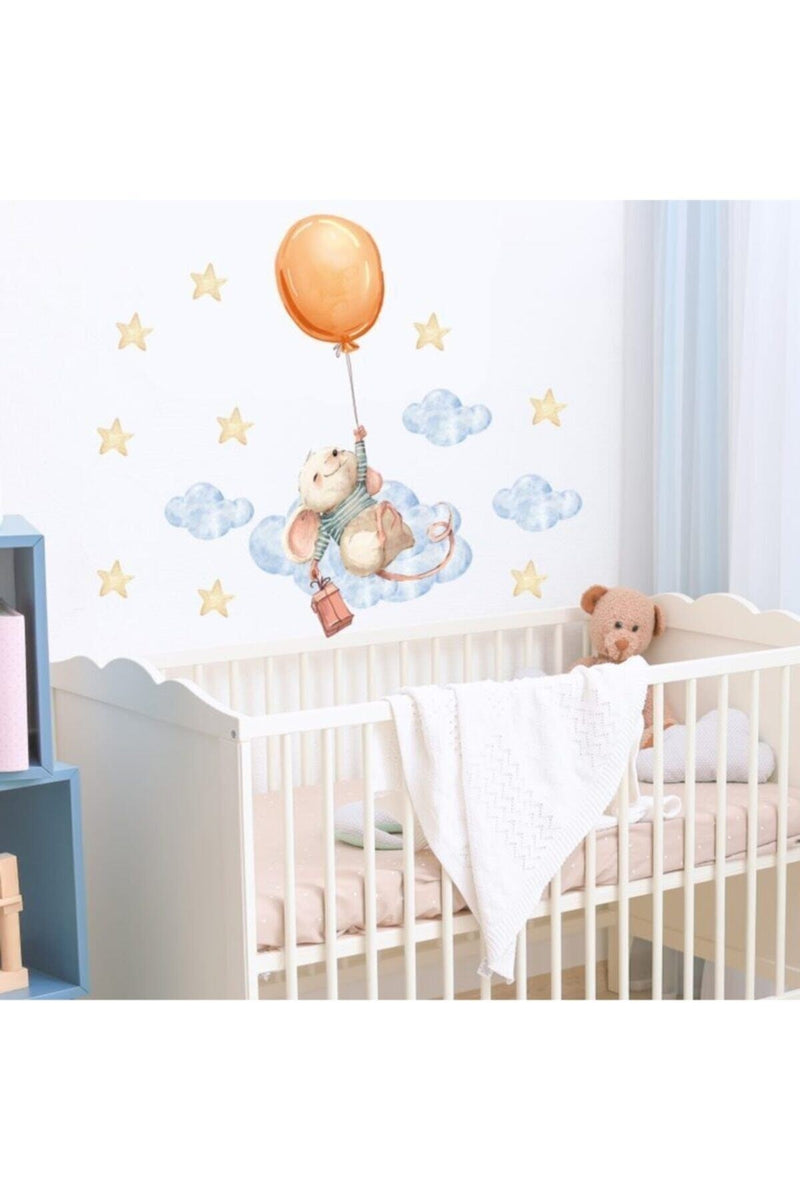 Balonlu Minik Fare Duvar Sticker Seti