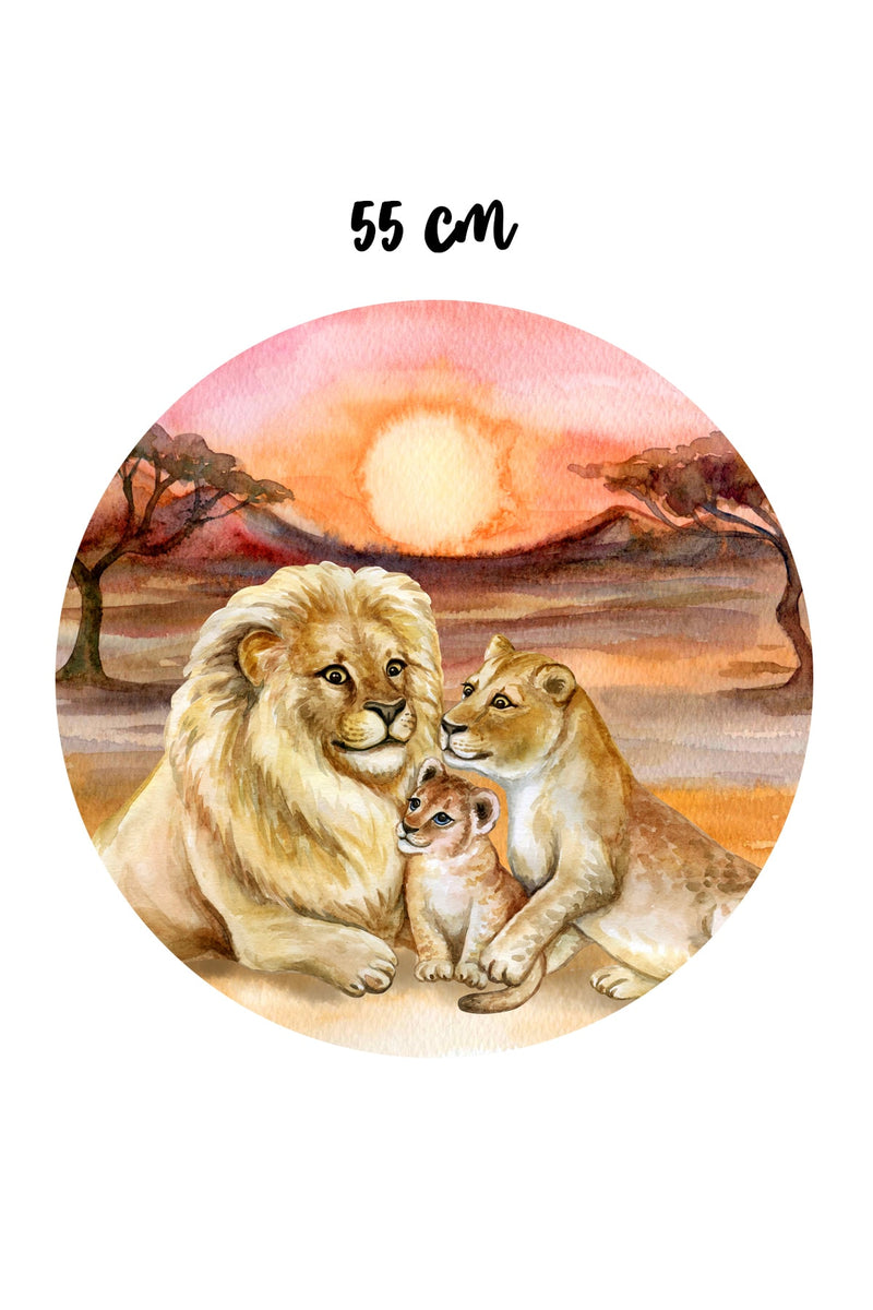 Aslan Kral Aslan Ailesi Yuvarlak Duvar Sticker