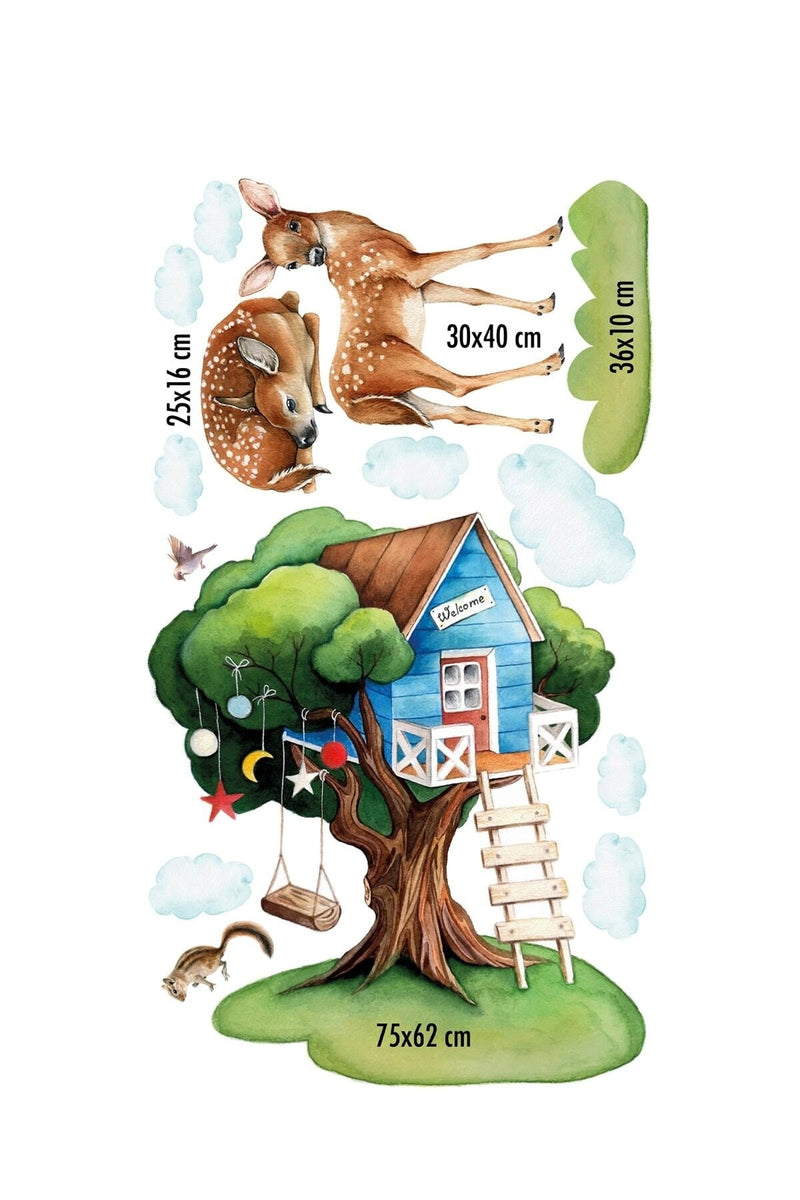 Ceylanlı Ağaç Ev Çocuk Oyun Odası Duvar Sticker Seti - Sim781
