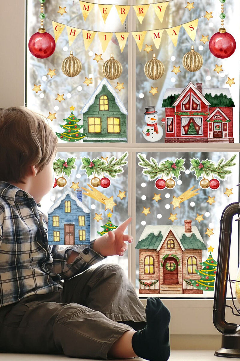 Yılbaşı Masalsı Şehir Yeniyıl Cam Süsleme Sticker Seti