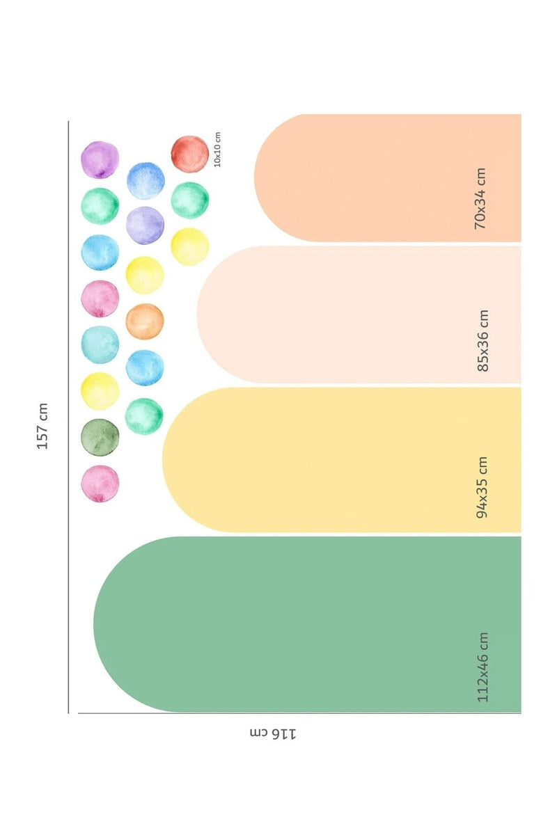 Arch Pastel Renk Blok Ve Puantiyeler Duvar Sticker Seti