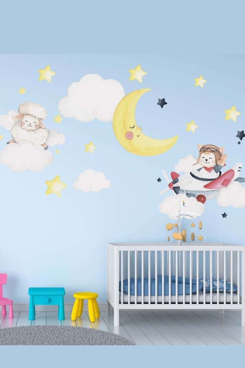 Bebek Hayvanlar Ve Aydede Duvar Sticker Seti