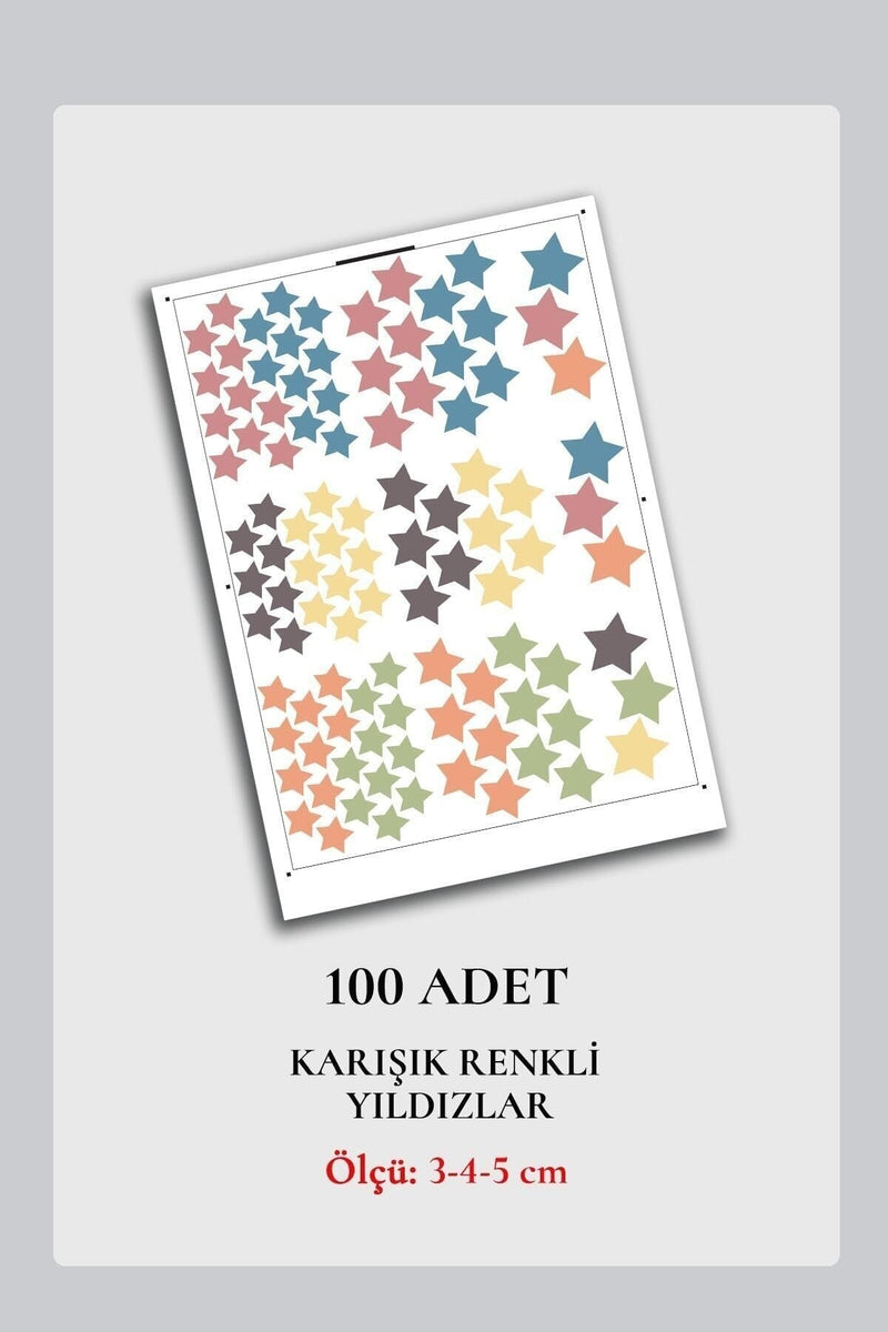 Duvar Sticker 100 Adet Renkli Yıldızlar Duvar Etiketi