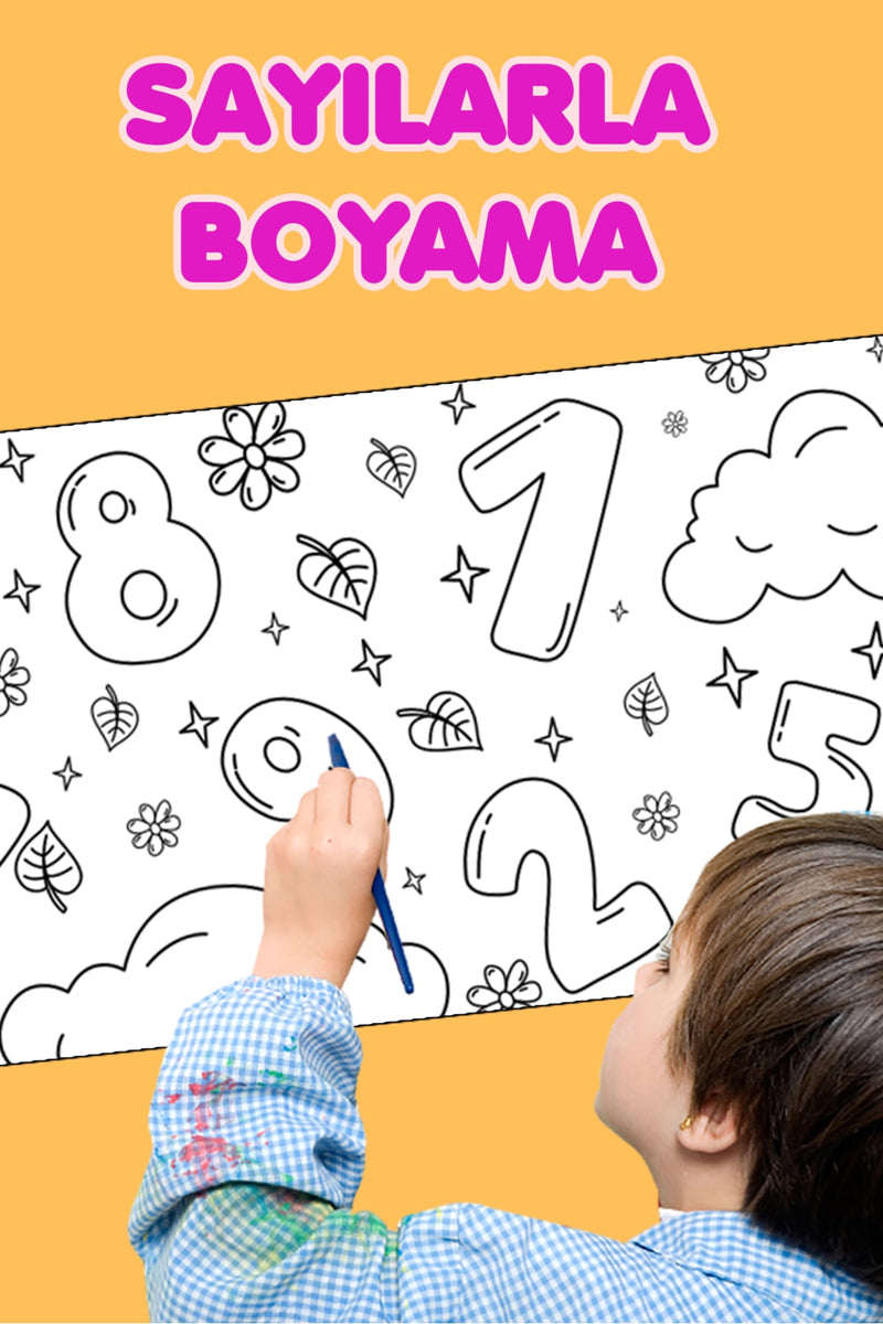 Boyama Sayıları Öğreniyorum Eğlenceli Tatil Etkinlik Aktivite Dev Boyama Kağıdı
