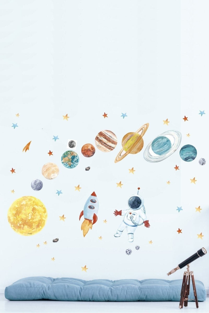 Astronot Ve Gezegenler Mega Set Duvar Sticker
