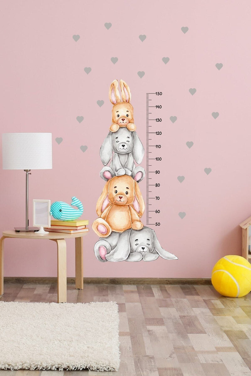 Neşeli Tavşan Kardeşler Boy Ölçer Duvar Sticker - Sim746