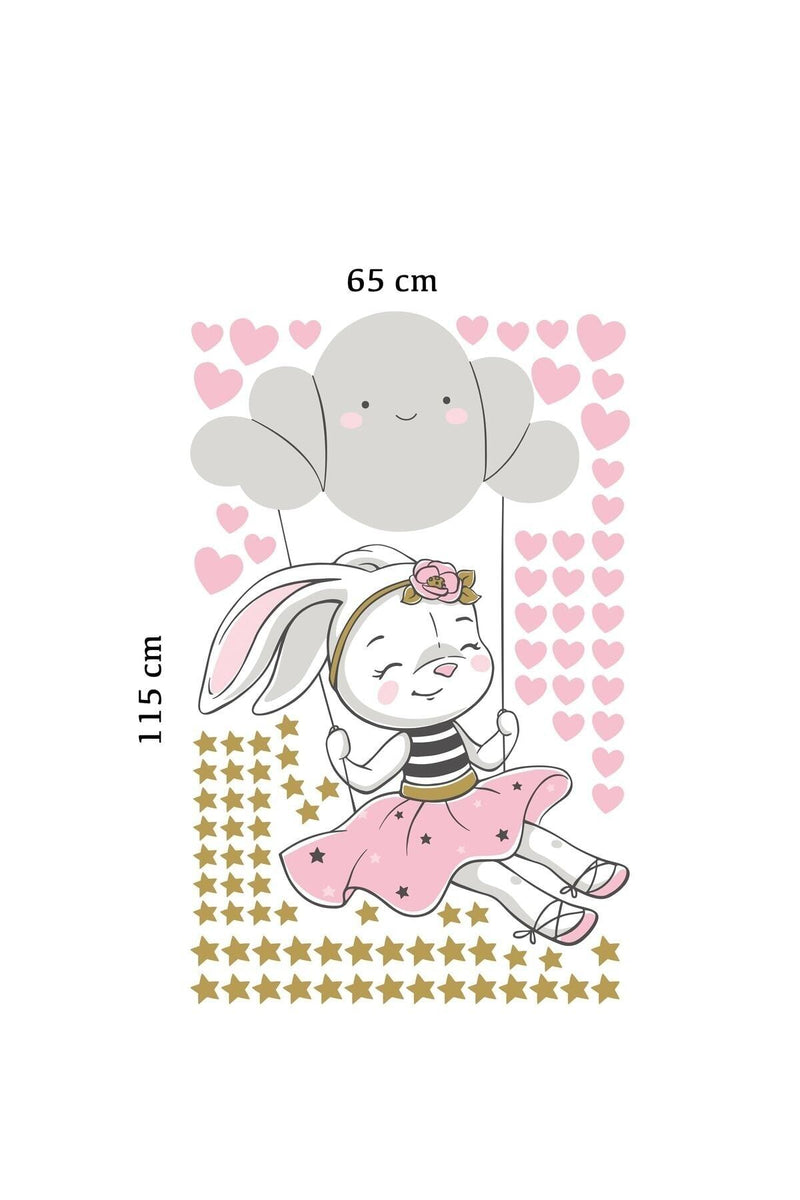 Salıncakta Neşeli Tavşan Duvar Sticker Seti - Sim748