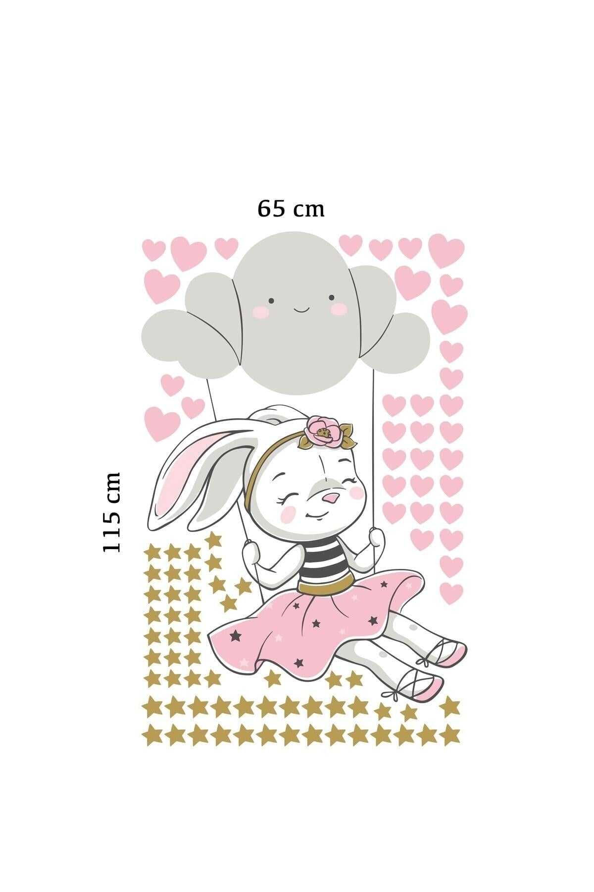 Salıncakta Neşeli Tavşan Duvar Sticker Seti - Sim748