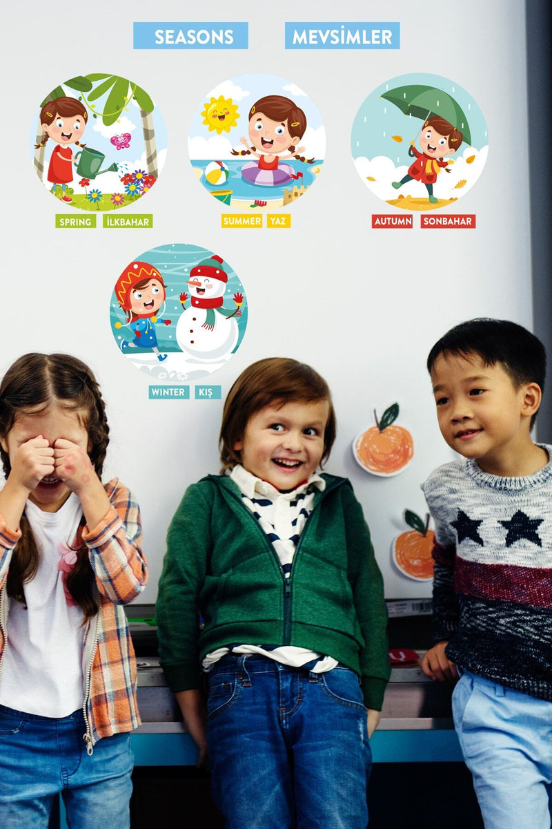 Mevsimler Tema Okul Kreş Eğitici Duvar Sticker Set