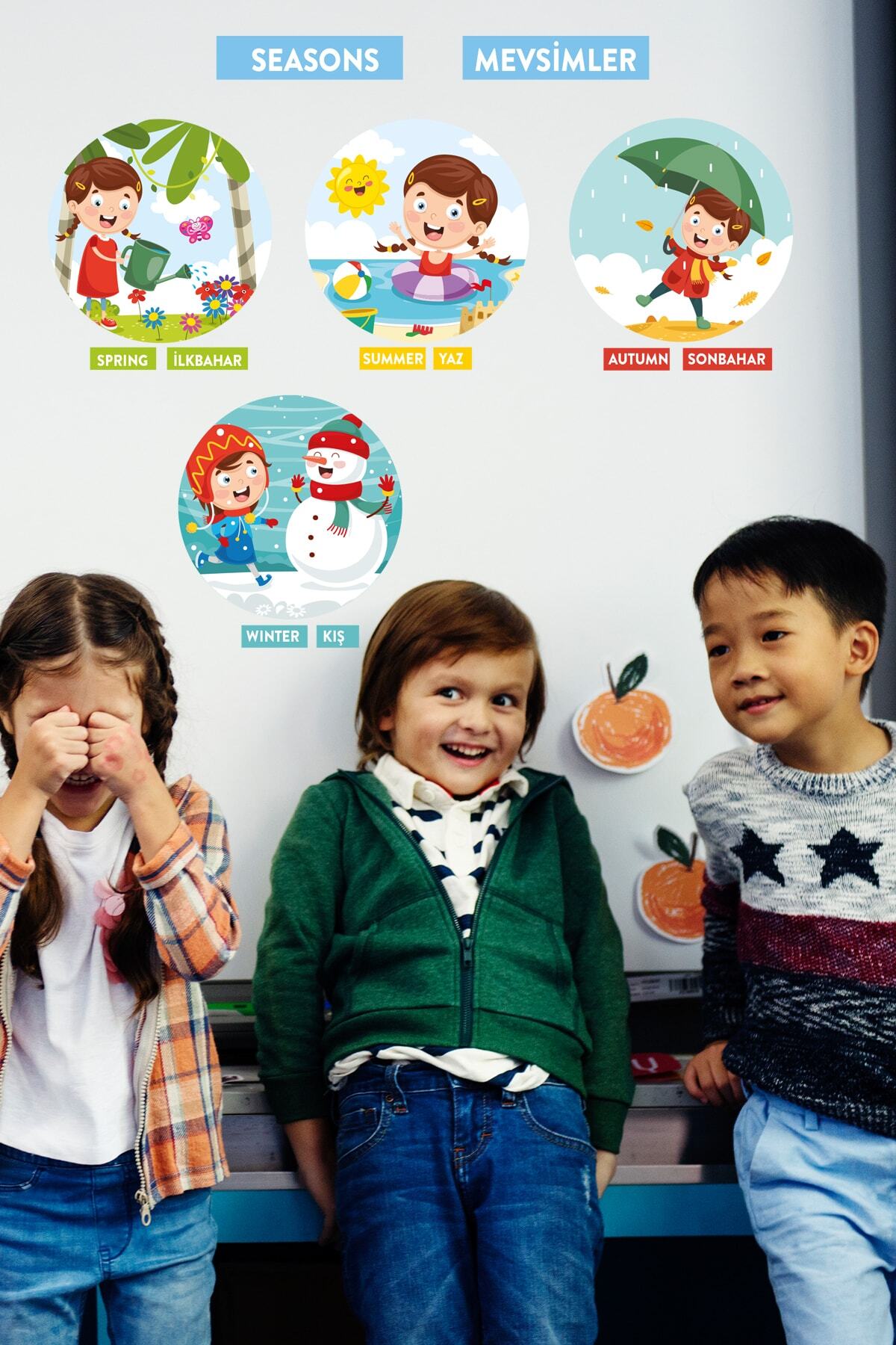 Mevsimler Tema Okul Kreş Eğitici Duvar Sticker Set
