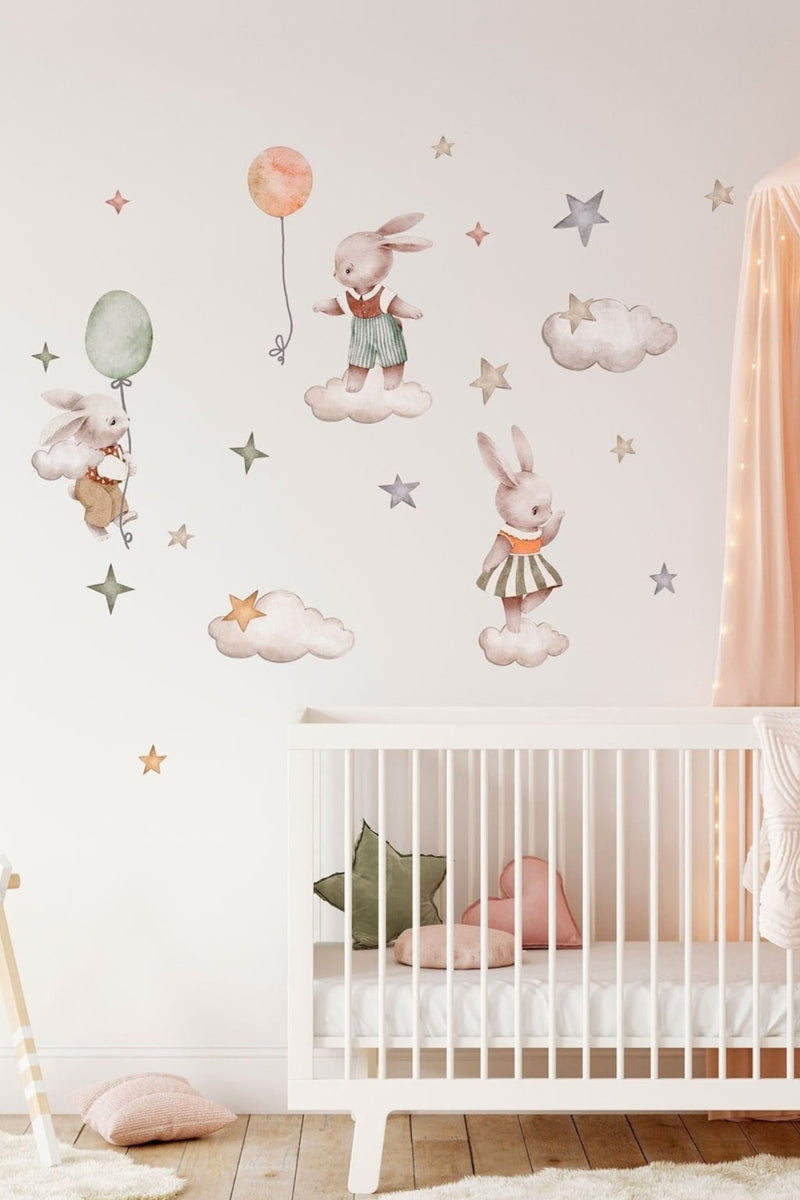 Harikalar Diyarında Neşeli Tavşanlar Çocuk Odası Duvar Sticker Seti
