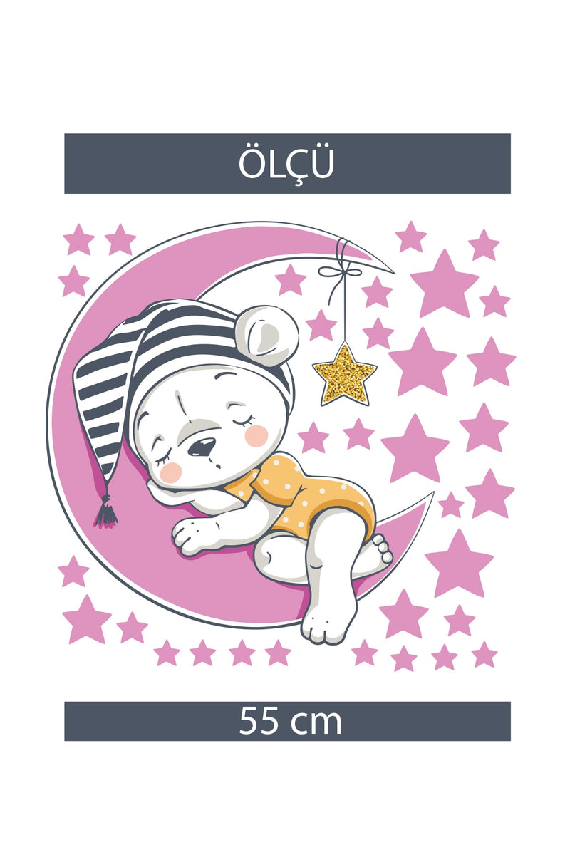 Pembe Uyuyan Ayıcık Tatlı Rüyalar Duvar Sticker Seti