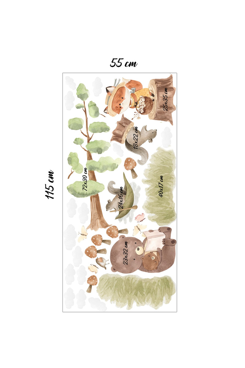 Ormanda Masal Saati - Kitap Okuyan Anne Ayıcık Çocuk Odası Duvar Sticker Seti