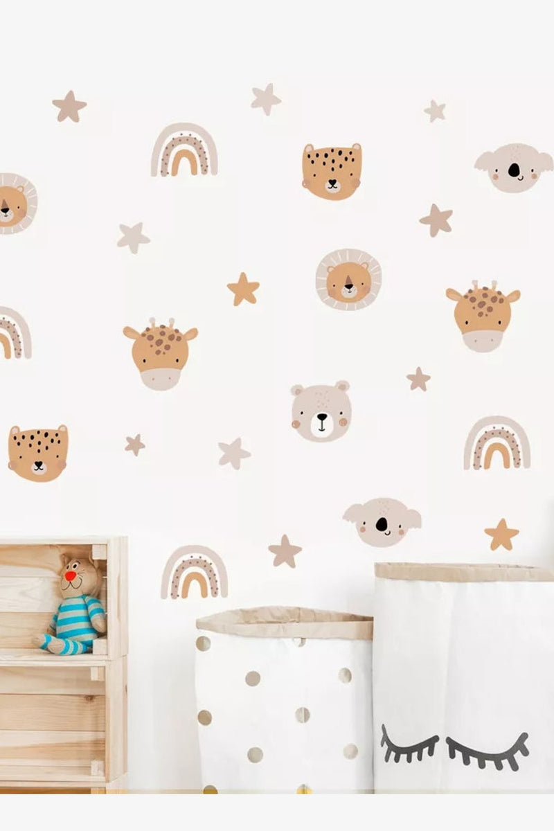 Bebek Odası Boho Mini Hayvanlar ve Gökkuşağı Dekoratif Duvar Sticker Seti