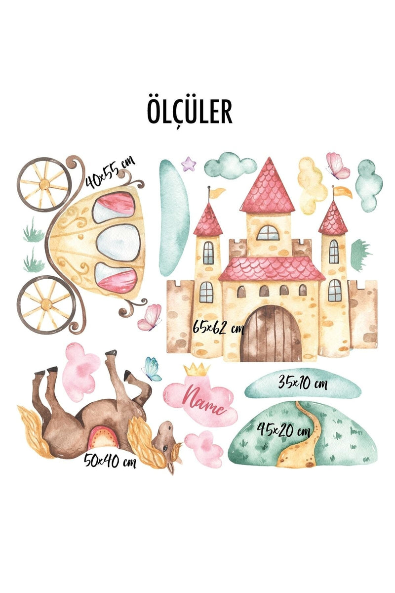 Peri Masalı Prenses Şato Ve Atlı Araba Çocuk Odası Duvar Sticker - Sim776
