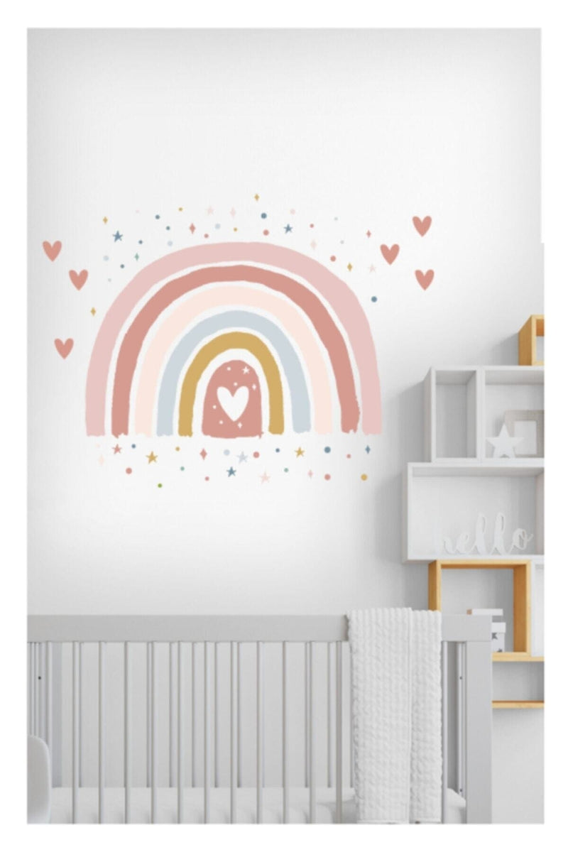 Soft Renkli Puantiye Yıldız Kalpler Ve Gökkuşağı Çocuk Odası Duvar Sticker