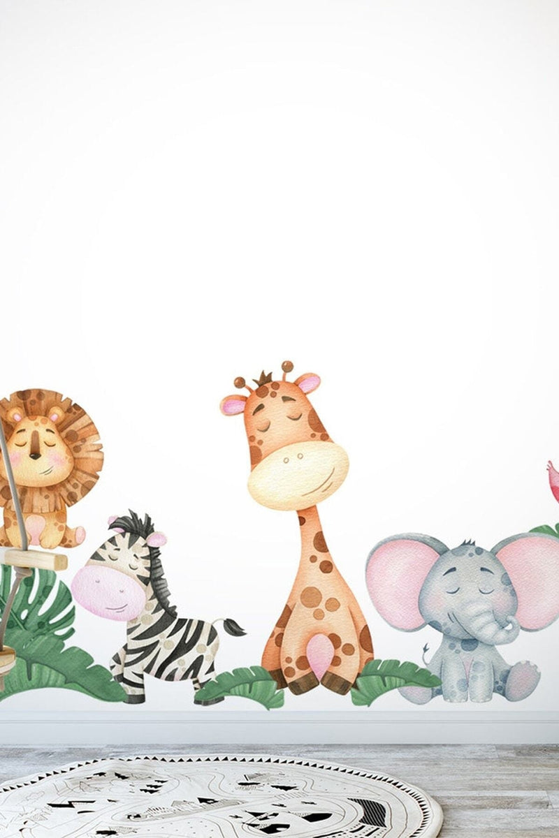 Neşeli Orman Hayvanları Flamingo Kirpi Aslan Zebra Fil Zürafa Çocuk Odası Duvar Sticker