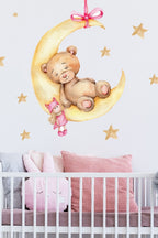 Sevimli Uykucu Ayıcık Duvar Sticker Seti Pembe