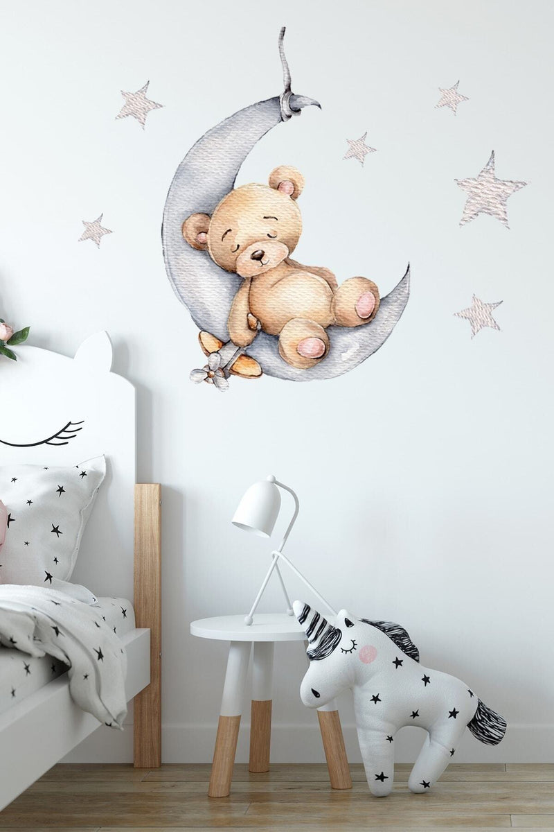 Sevimli Uykucu Ayıcık Duvar Sticker Seti