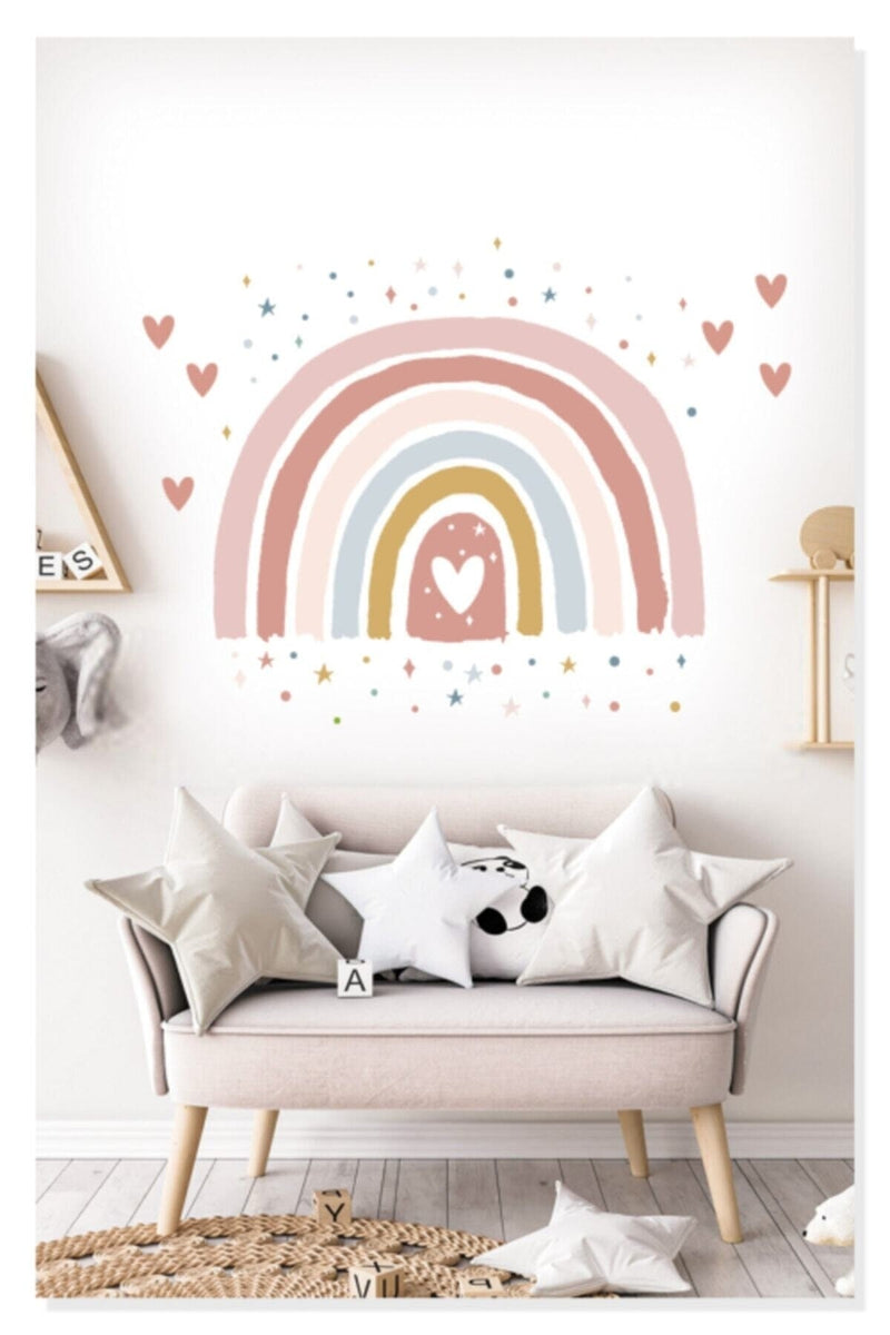 Soft Renkli Puantiye Yıldız Kalpler Ve Gökkuşağı Çocuk Odası Duvar Sticker