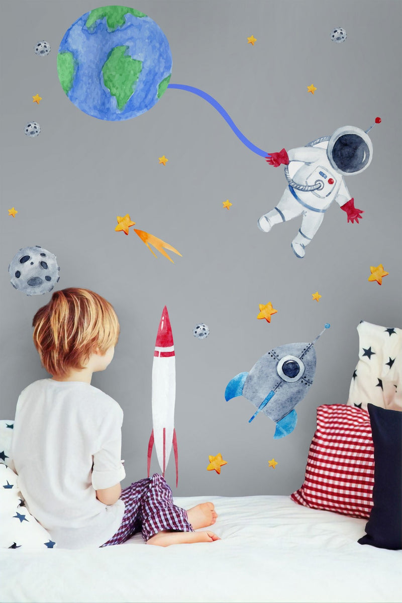 Astronot Dünya Uzay Araçları Çocuk Odası Duvar Sticker Seti - Sim707