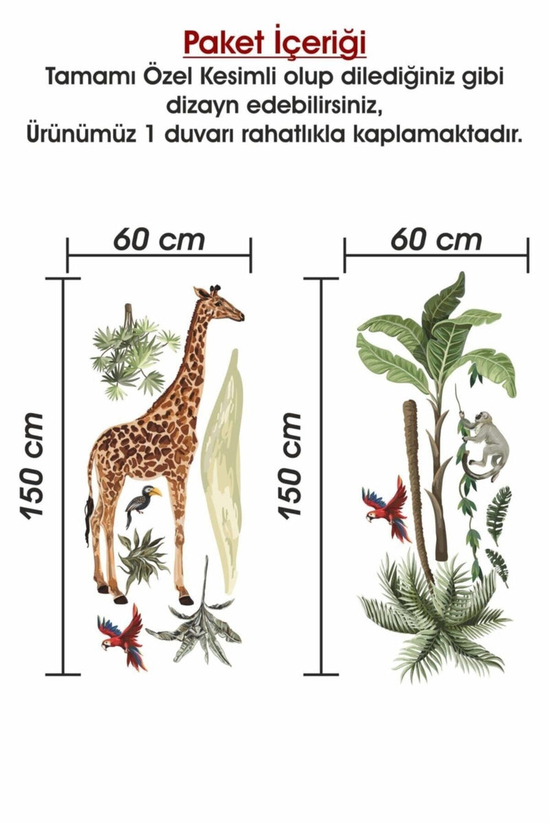 Safari Tropikal Hayvanlar Ve Ağaçlar Çocuk Bebek Odası Duvar Sticker