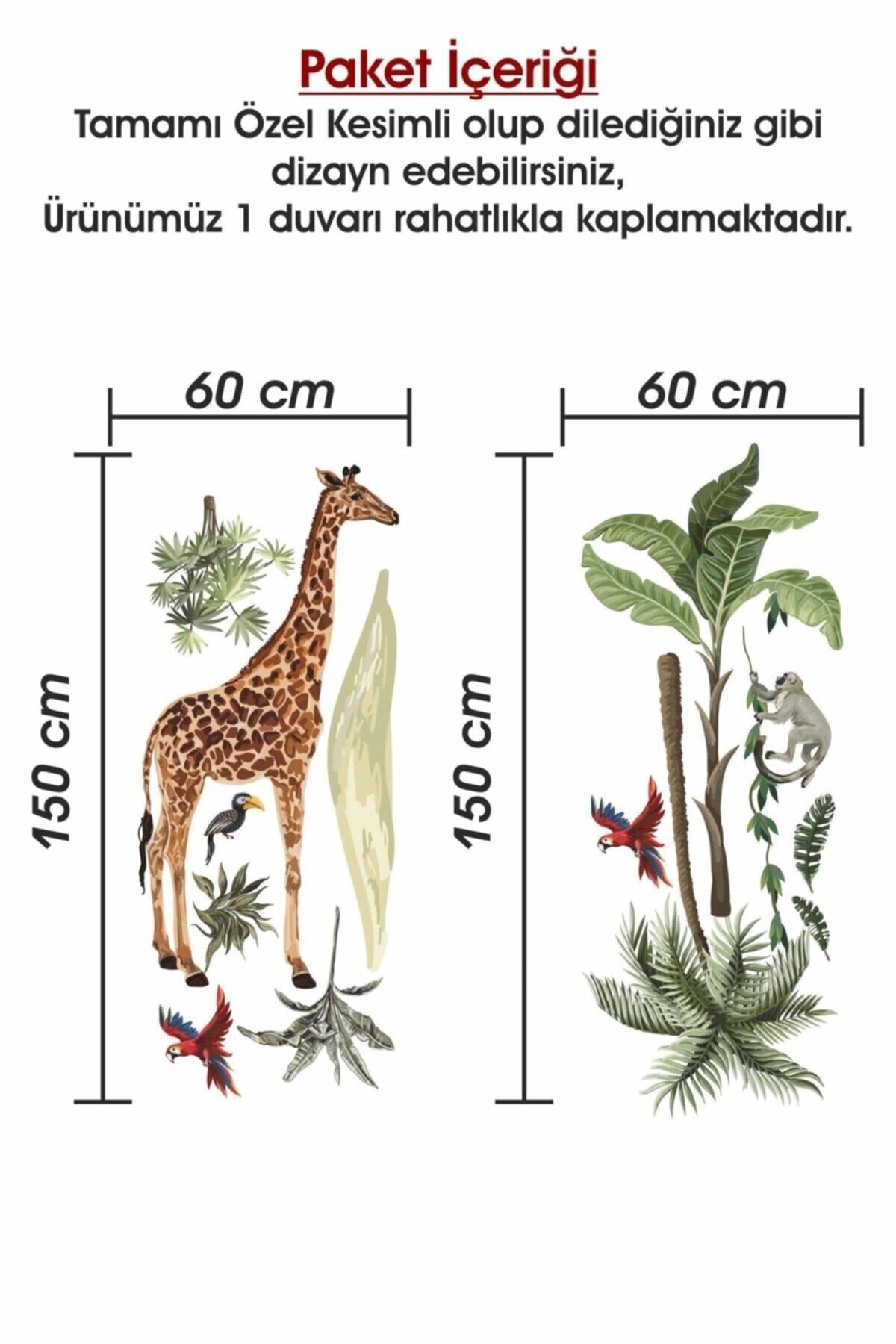 Safari Tropikal Hayvanlar Ve Ağaçlar Çocuk Bebek Odası Duvar Sticker
