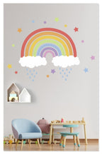 Gökkuşağı Renkli Yıldızlar Bulutlar Ve Yağmur Çocuk Odası Duvar Sticker