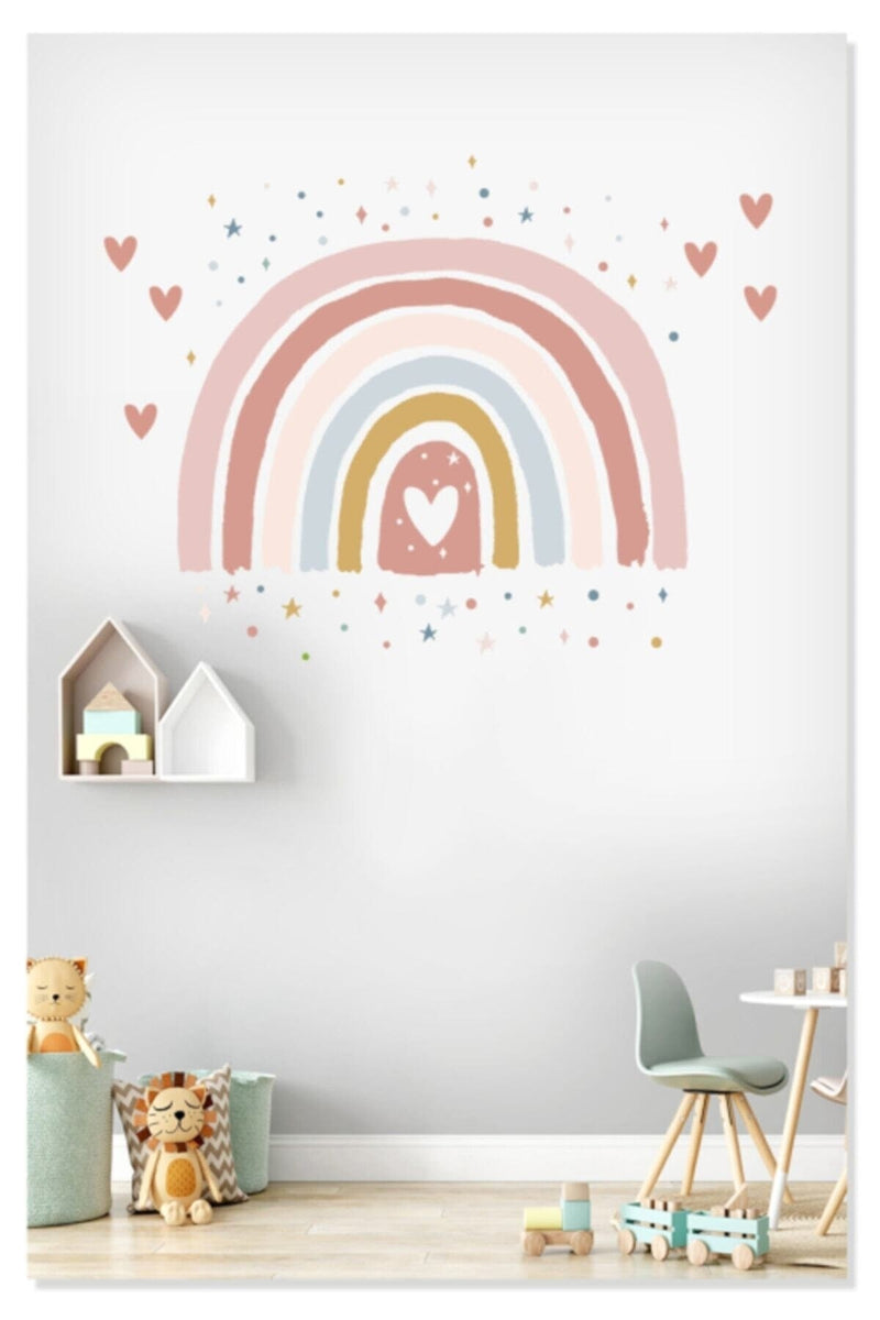 Soft Renkli Puantiye Yıldız Kalpler Ve Gökkuşağı Çocuk Odası Duvar Sticker