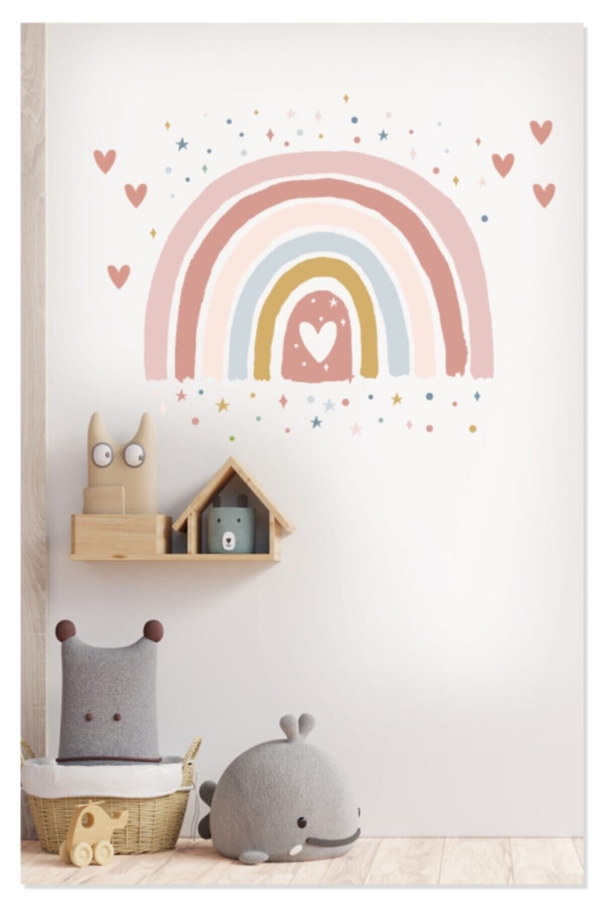 Soft Renkli Puantiye Yıldız Kalpler Ve Gökkuşağı Çocuk Odası Duvar Sticker