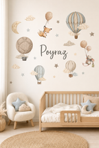 Hava Balonları ve Sevimli Hayvanlar Duvar Sticker