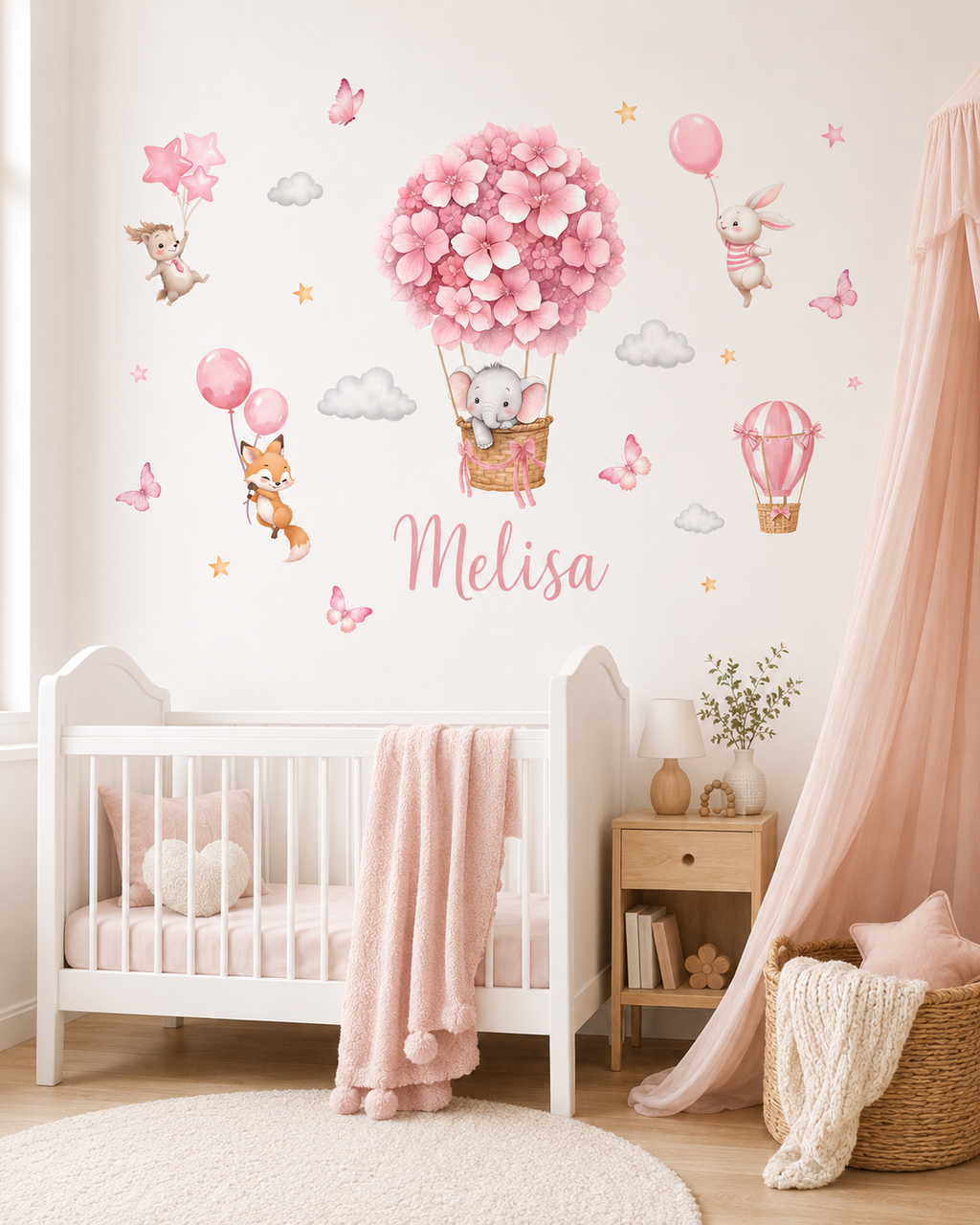 Pembe Çiçekli Hava Balonları Duvar Sticker