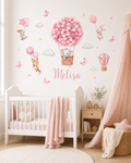 Pembe Çiçekli Hava Balonları Duvar Sticker
