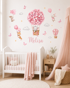 Pembe Çiçekli Hava Balonları Duvar Sticker