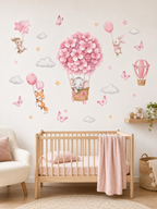 Pembe Çiçekli Hava Balonları Duvar Sticker
