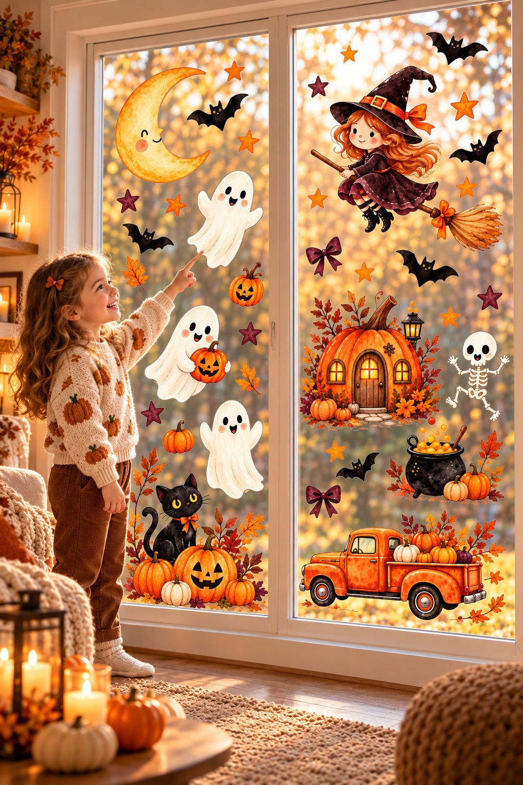40 Parça Halloween Duvar Cam Sticker Seti (tek yön görünüm)