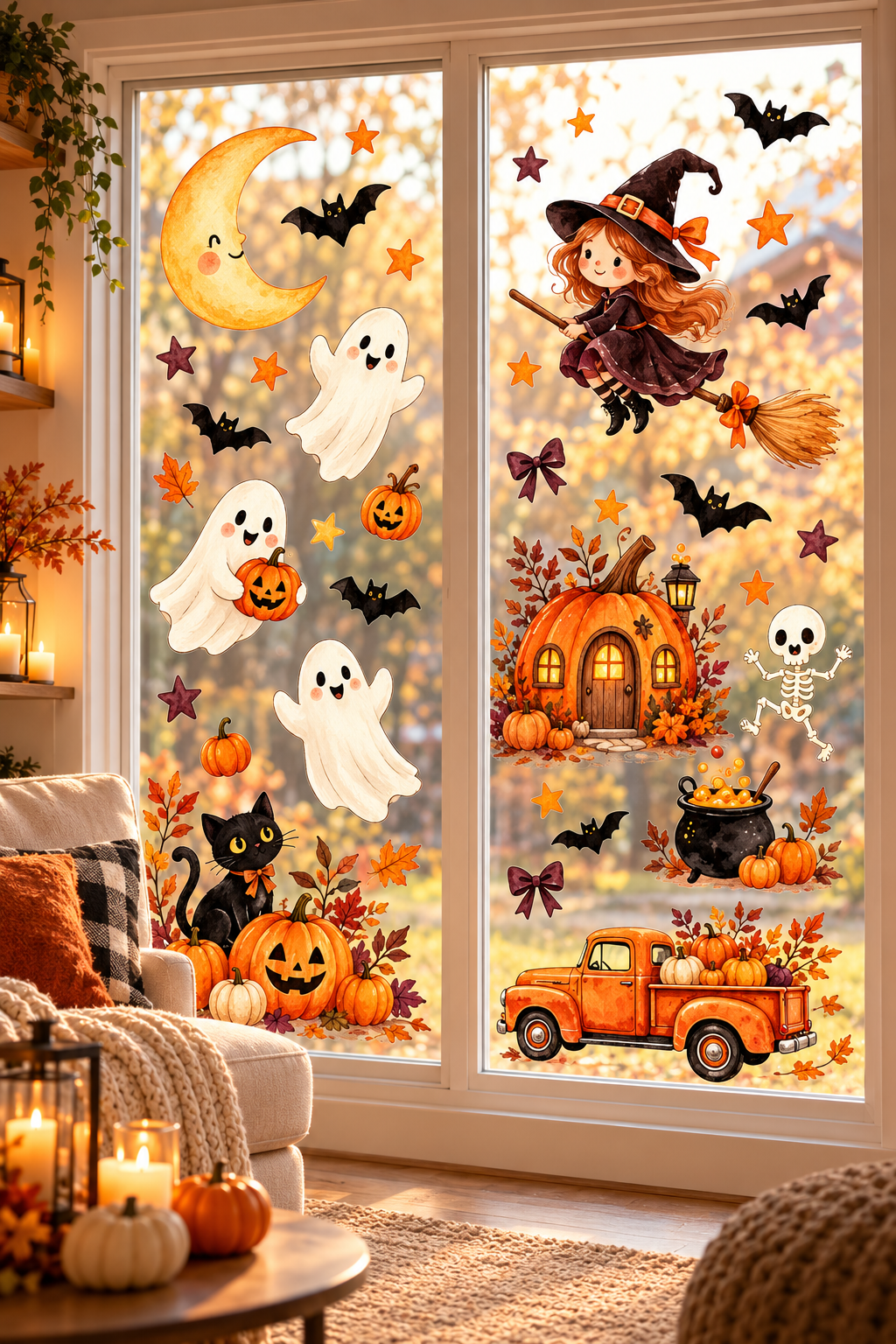 40 Parça Halloween Duvar Cam Sticker Seti (tek yön görünüm)
