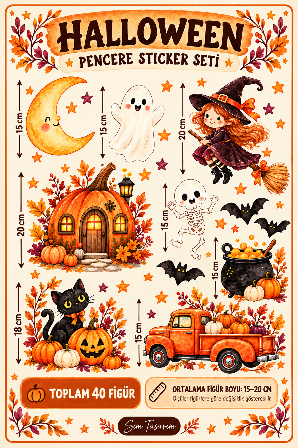 40 Parça Halloween Duvar Cam Sticker Seti (tek yön görünüm)