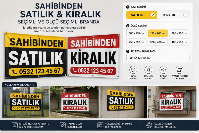 Sahibinden Kiralık Branda - Afiş - Pankart Dikey Biçimde Hazırlanmış