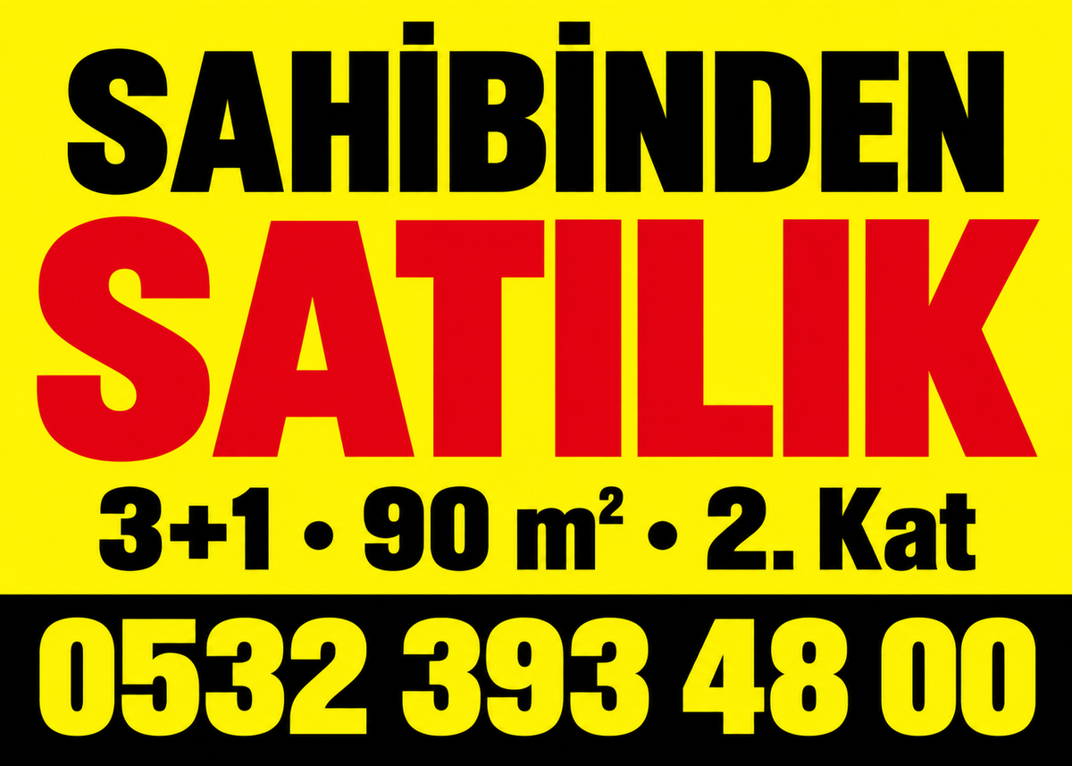 Sarı Kırmızı Şerit Satılık kişiye özel emlak branda