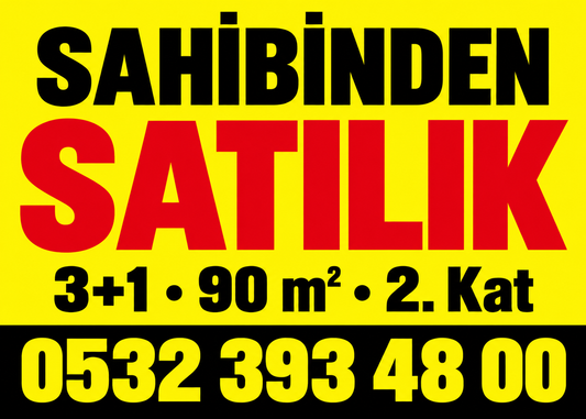 Sarı Kırmızı Şerit Satılık kişiye özel emlak branda